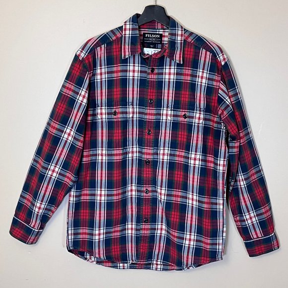 Filson Lightweight Plaid Long Sleeve Button Up Work Shirt - Men's Size S - Red - Picture 1 of 11